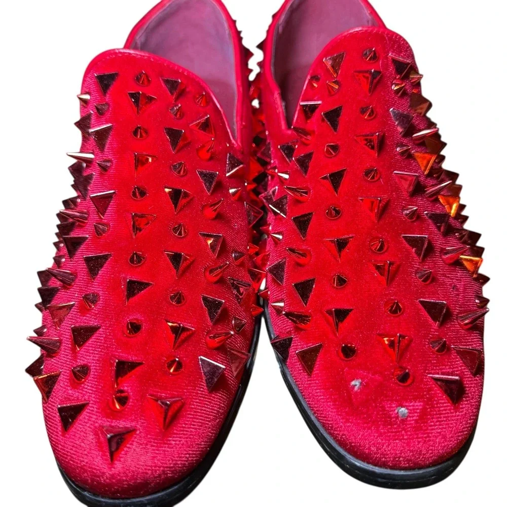 Unbranded Spiked Velvet Loafers Mens 6.5 Red Good Studded Punk Dress Shoes